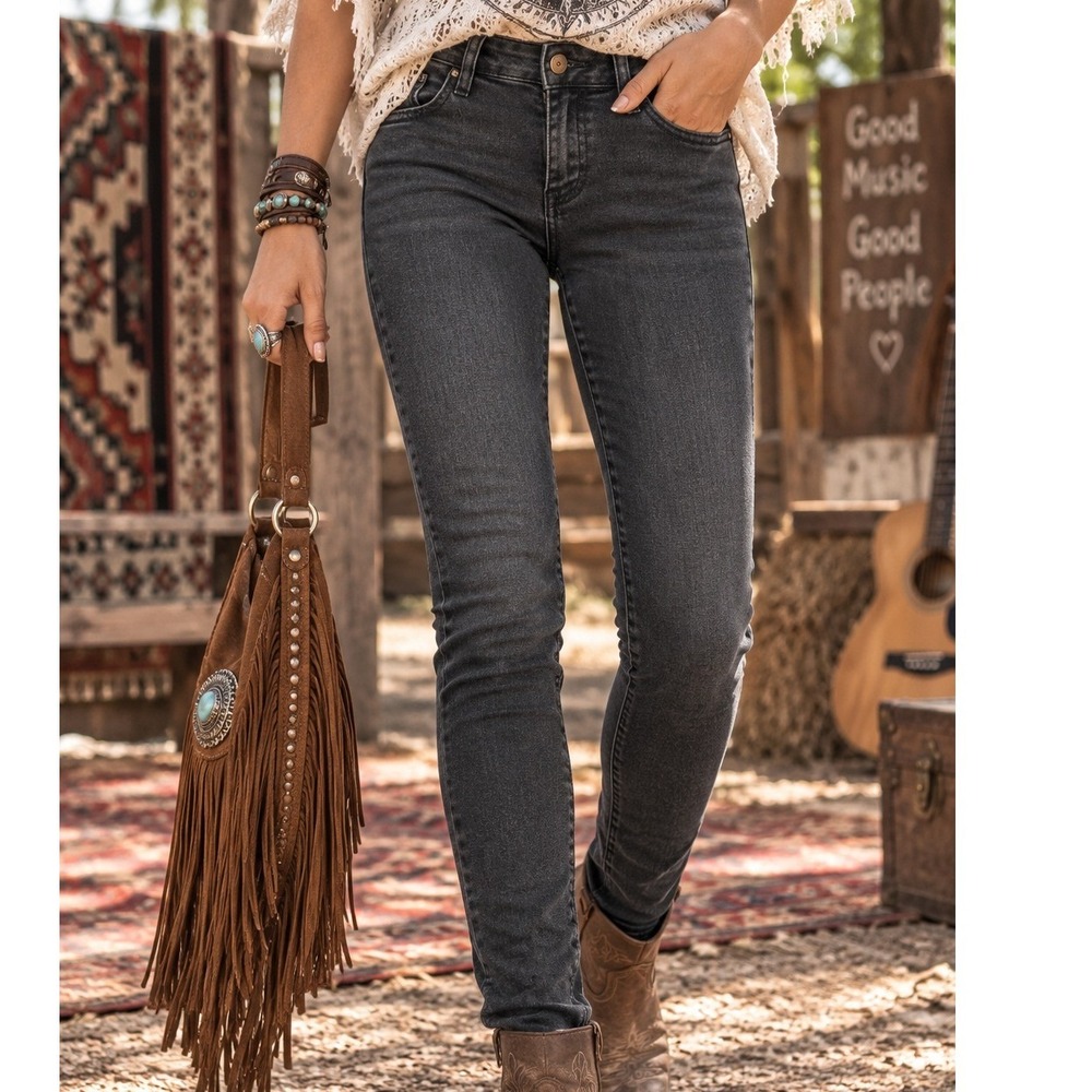 Arizona Jean Co Super Skinny Jeans Women 7 Faded Black Stretch Denim Grunge Tall